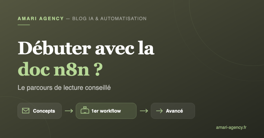 Parcours de lecture conseillé dans la documentation n8n, des concepts clés aux sujets avancés