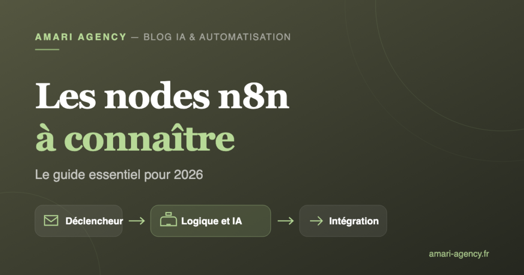 Illustration : les nœuds n8n essentiels à connaître, déclencheur, logique, intégration