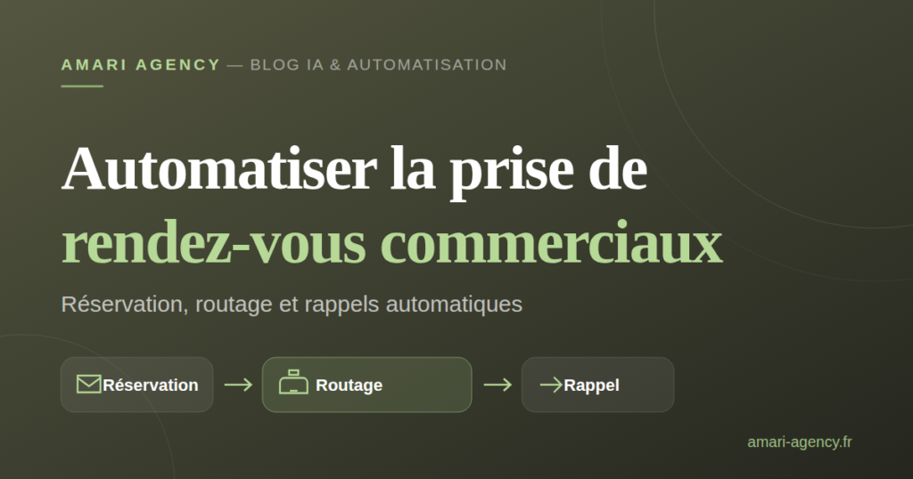 Schéma d'un workflow de prise de rendez-vous commerciaux automatisée, de la réservation au rappel