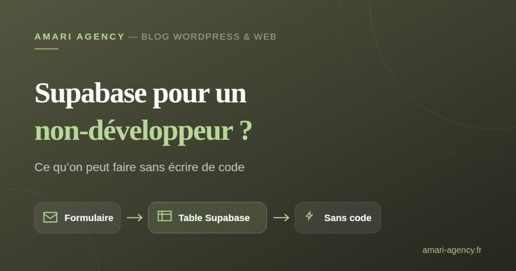 Illustration Supabase pour un non-développeur, formulaire connecté à une table Supabase sans code